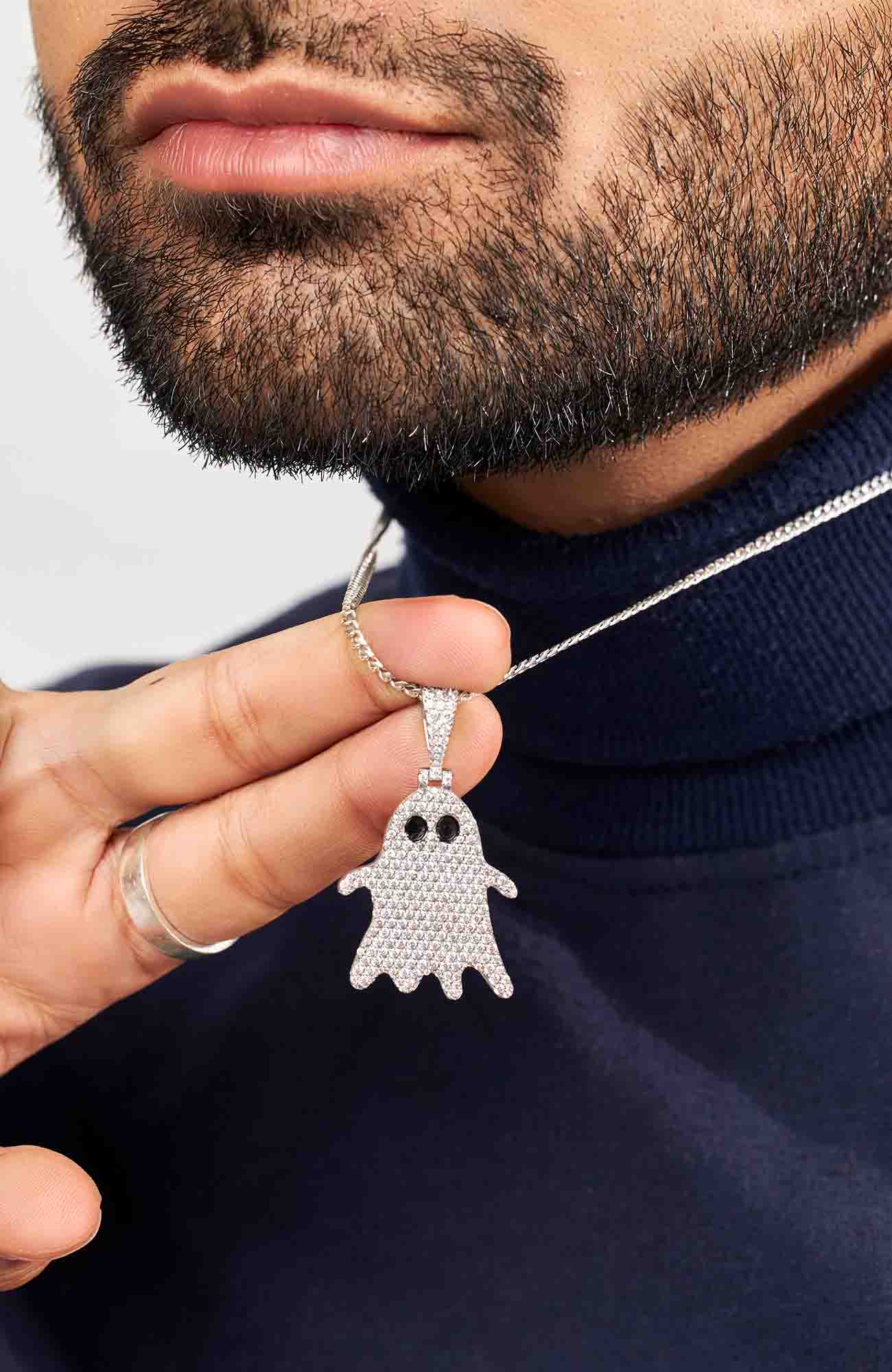 Icedout Ghost Pendant Necklace Halloween Jewelry AAA CZ Diamond