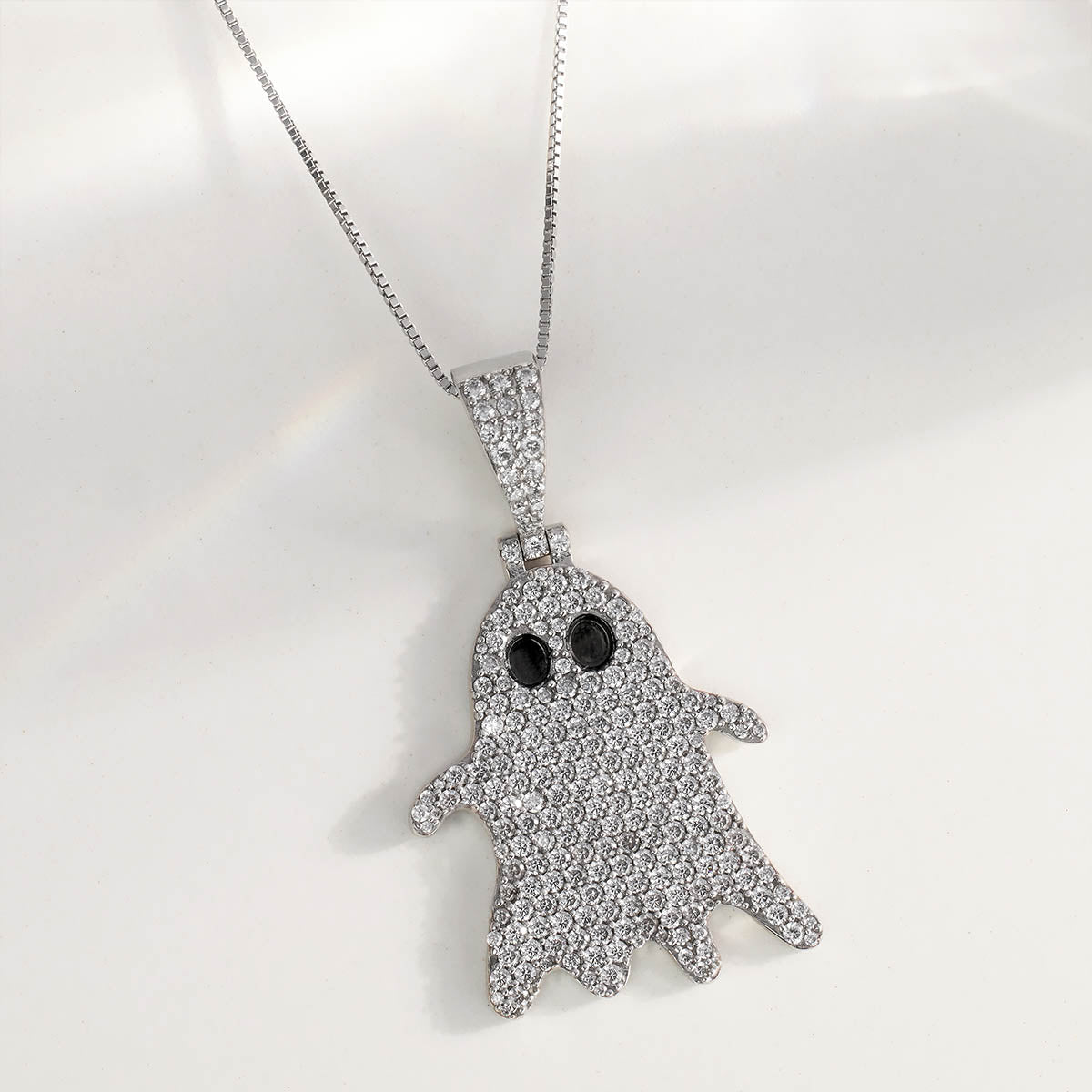 Icedout Ghost Pendant Necklace Halloween Jewelry AAA CZ Diamond