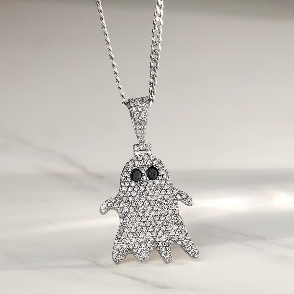 Moissanite Icedout Ghost Pendant Necklace Halloween Gothic Jewelry