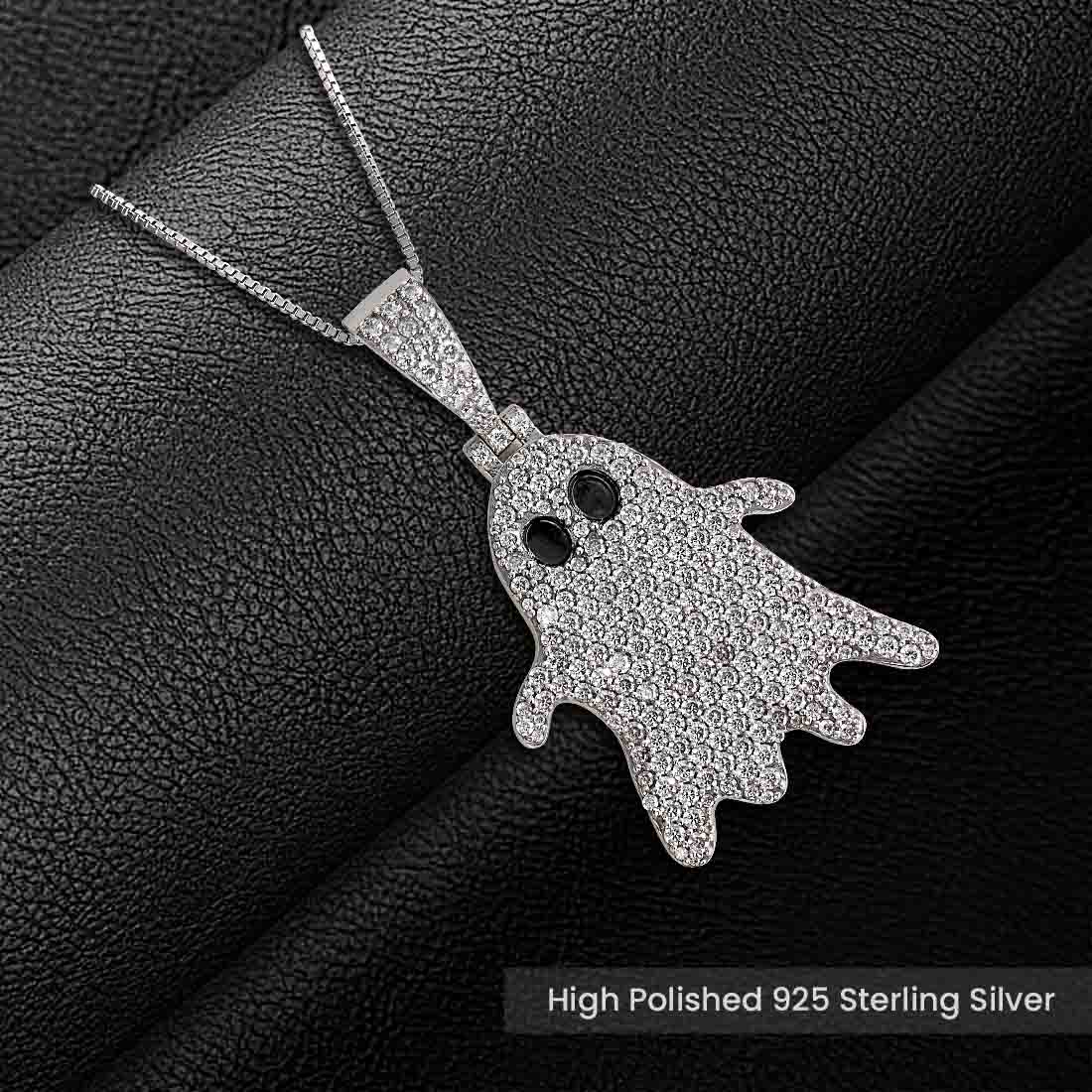 Icedout Ghost Pendant Necklace Halloween Jewelry AAA CZ Diamond