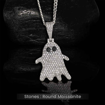 Moissanite Icedout Ghost Pendant Necklace With Chain Halloween Gothic Jewelry Sterling Silver