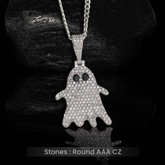 Icedout Ghost Pendant Necklace Halloween Jewelry AAA CZ Diamond Sterling Silver
