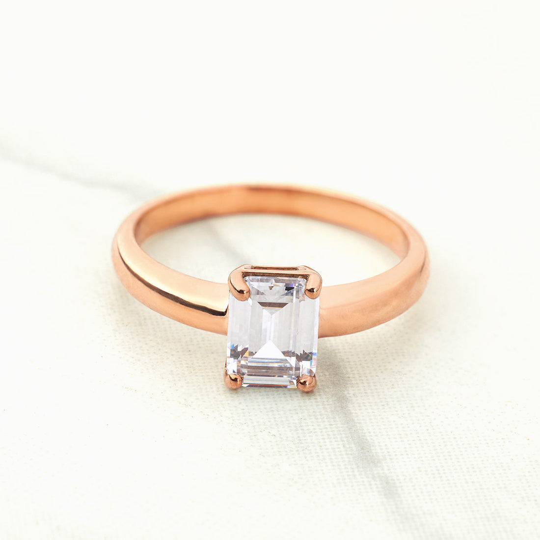 Solitaire Engagement Ring Rose Gold White Gold Radiant Cut Moissanite Diamond