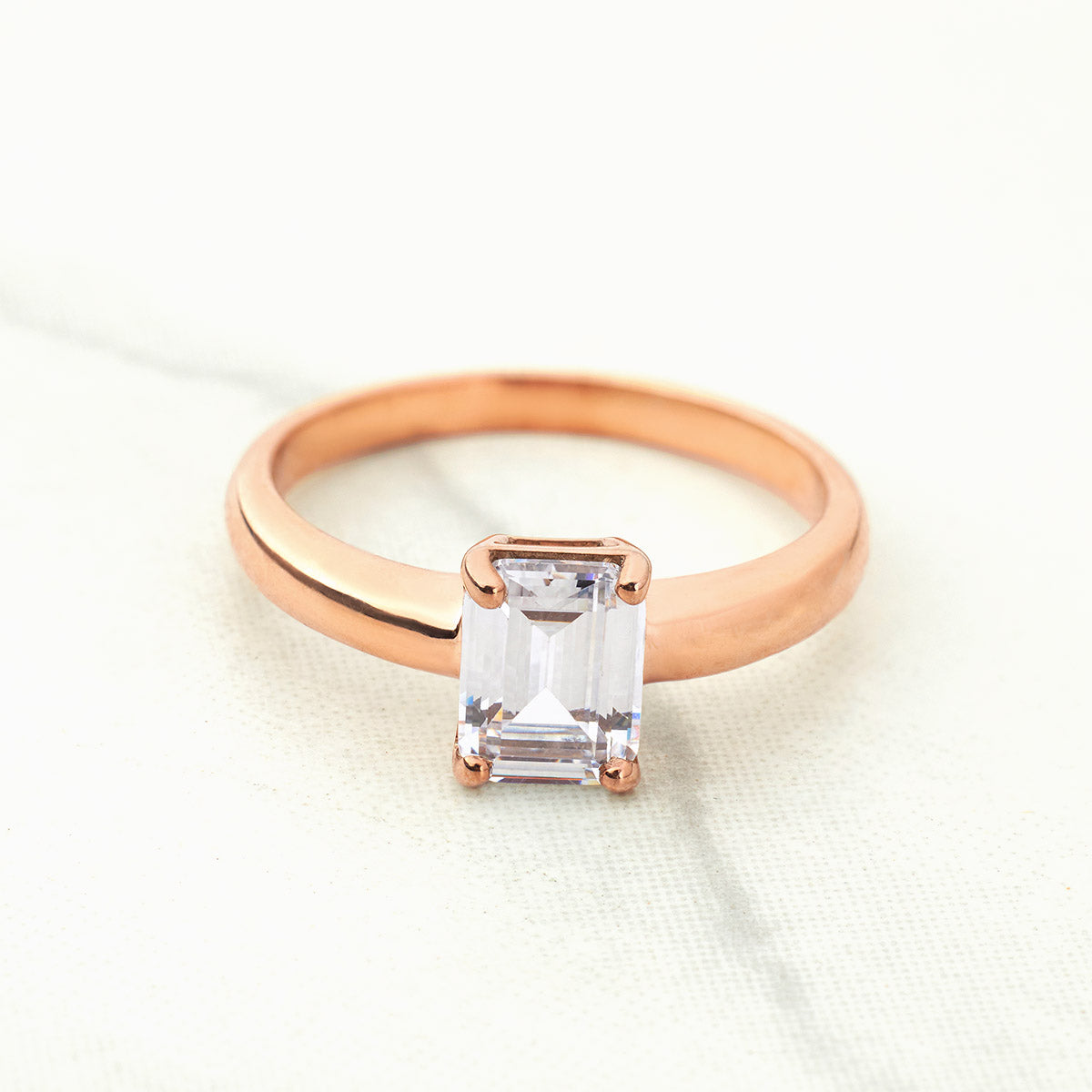 Solitaire Engagement Ring Rose Gold White Gold Radiant Cut CZ Diamond