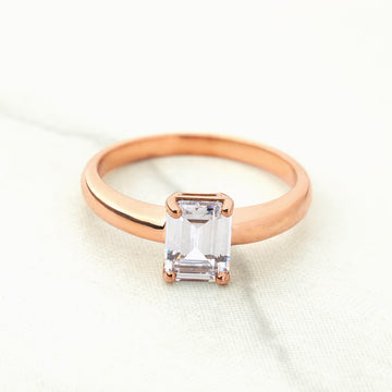 Solitaire Engagement Ring Rose Gold White Gold Radiant Cut CZ Diamond