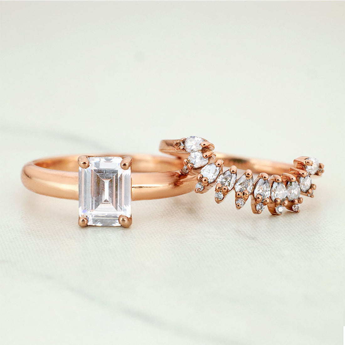 Radiant Moissanite Diamond Bridal Ring Set Solitaire Engagement Ring Set