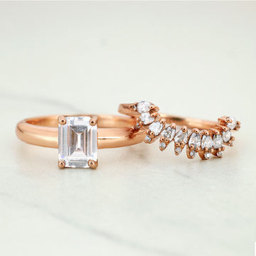 Radiant Moissanite Diamond Bridal Ring Set Solitaire Engagement Ring Set