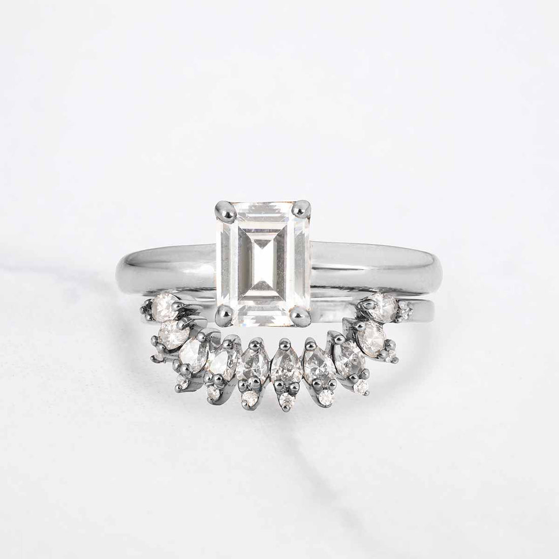 Radiant Moissanite Diamond Bridal Ring Set Solitaire Engagement Ring Set