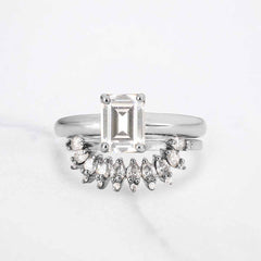 Radiant Diamond Bridal Ring Set Solitaire Engagement Ring Set