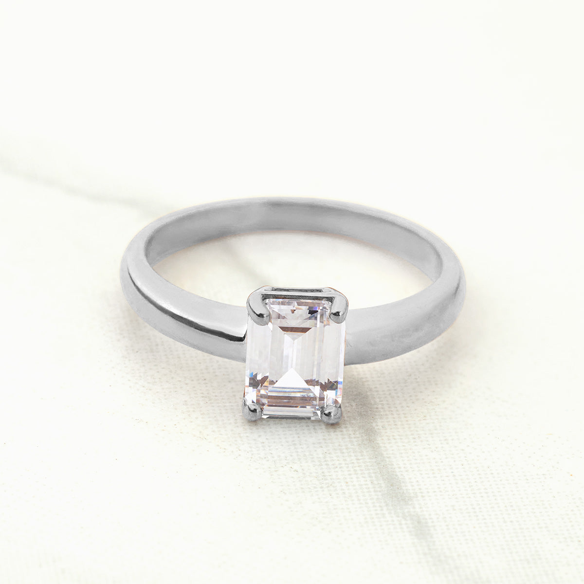 Solitaire Engagement Ring Rose Gold White Gold Radiant Cut CZ Diamond