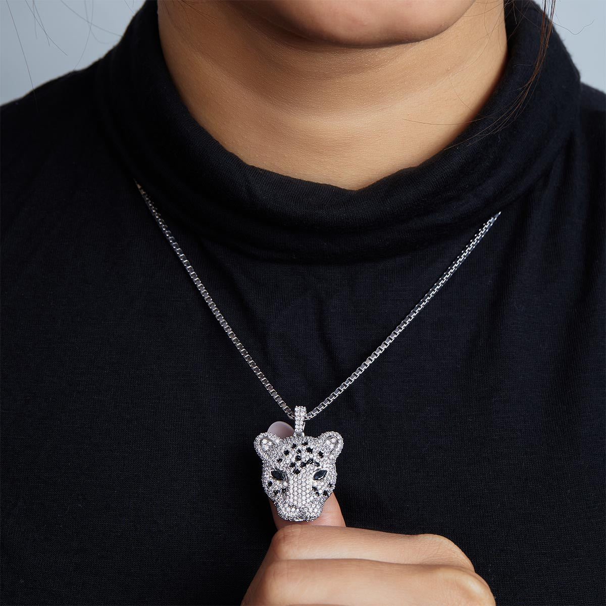 Leopard Necklace Black Spotted Cheetah Jaguar Pendant Iced Out Hip Hop Jewelry Diamond Sterling Silver
