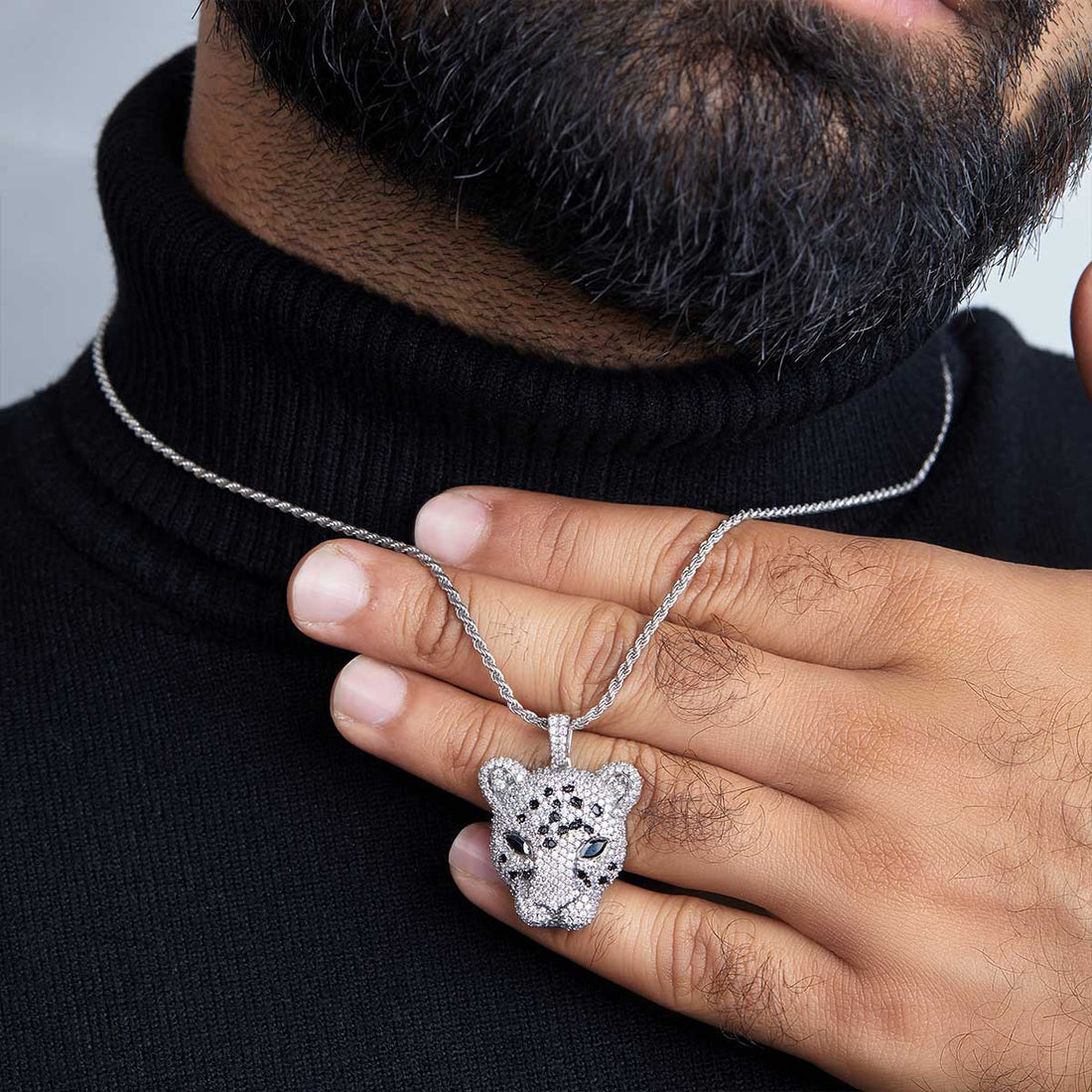 Iced Out Leopard Necklace Black Spotted Cheetah Jaguar Pendant Hip Hop Jewelry Sterling Silver
