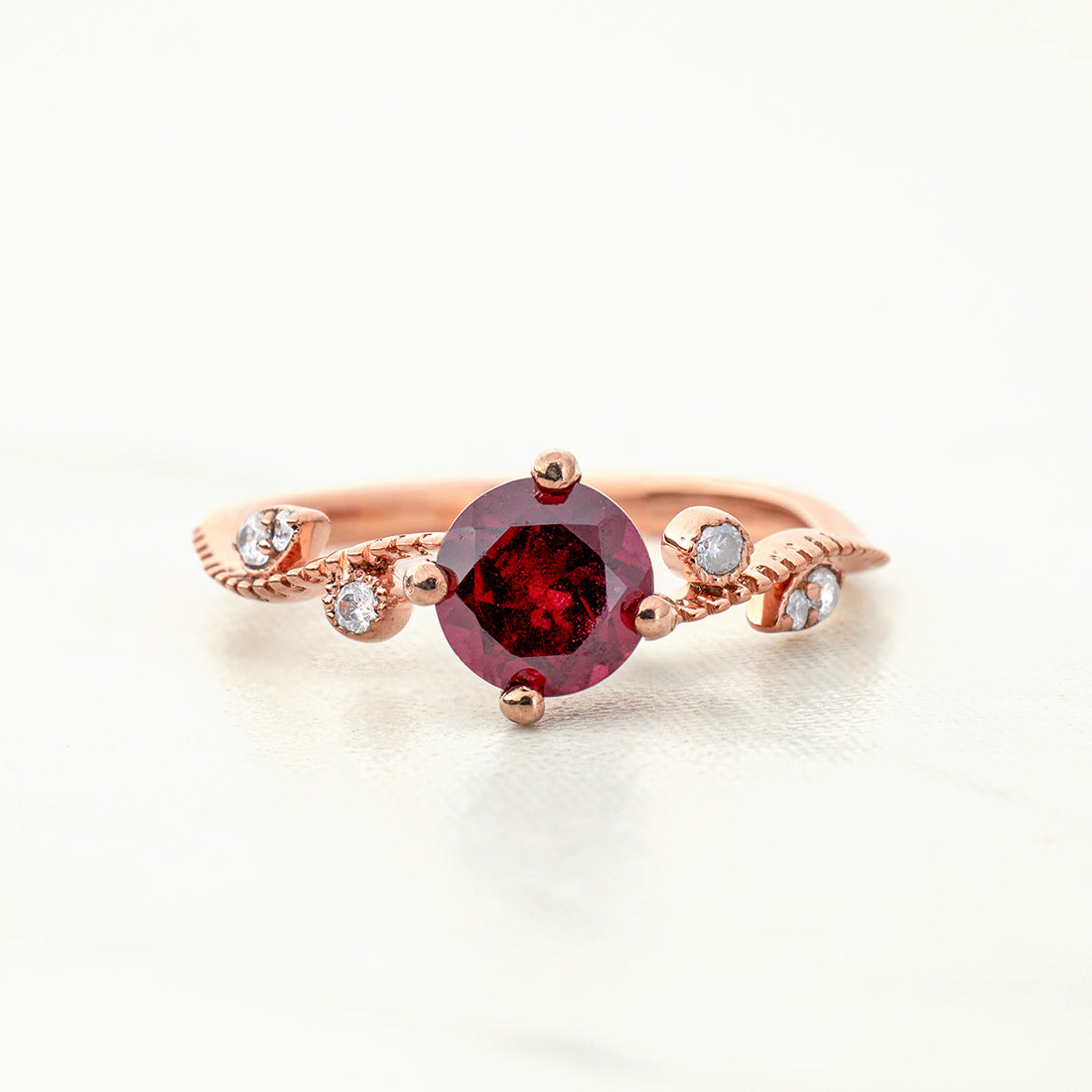 Natural Rhodolite Ring Pink Gemstone Art Deco Engagement Ring