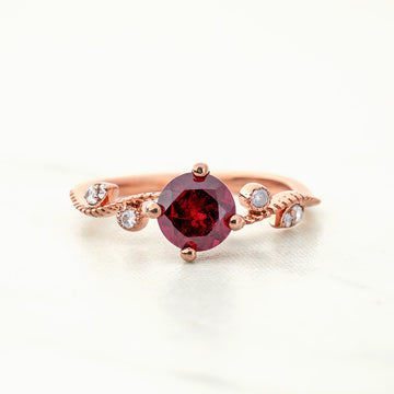 Natural Rhodolite Ring Pink Gemstone Art Deco Engagement Ring