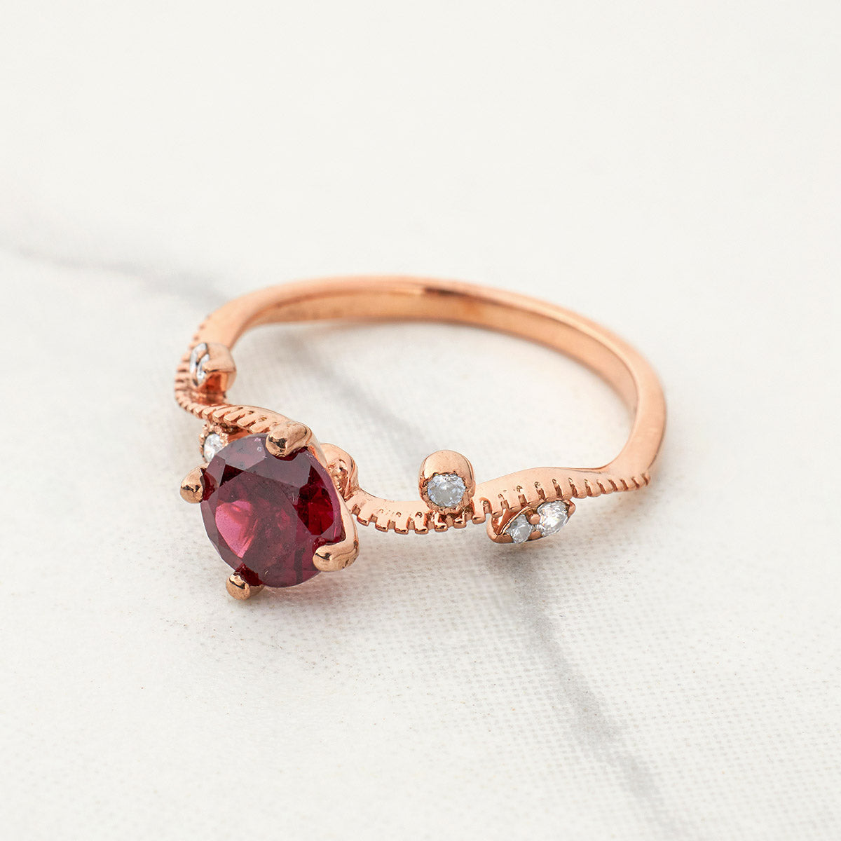 Natural Rhodolite Engagement Ring Set Art Deco Bridal Jewelry