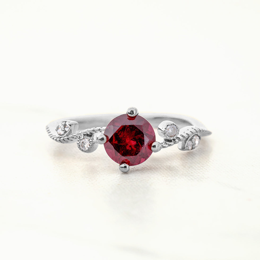 Natural Rhodolite Ring Pink Gemstone Art Deco Engagement Ring