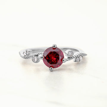 Natural Rhodolite Ring Pink Gemstone Art Deco Engagement Ring