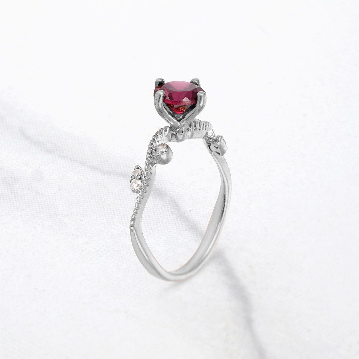 Natural Rhodolite Engagement Ring Set Art Deco Bridal Jewelry