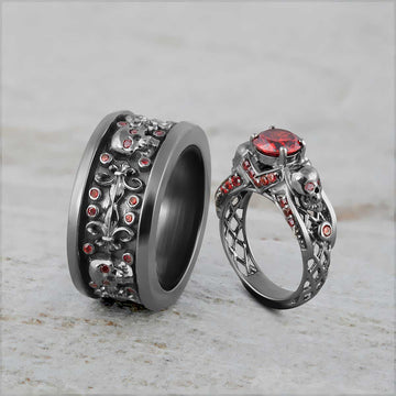 matching skull wedding ring set for couple