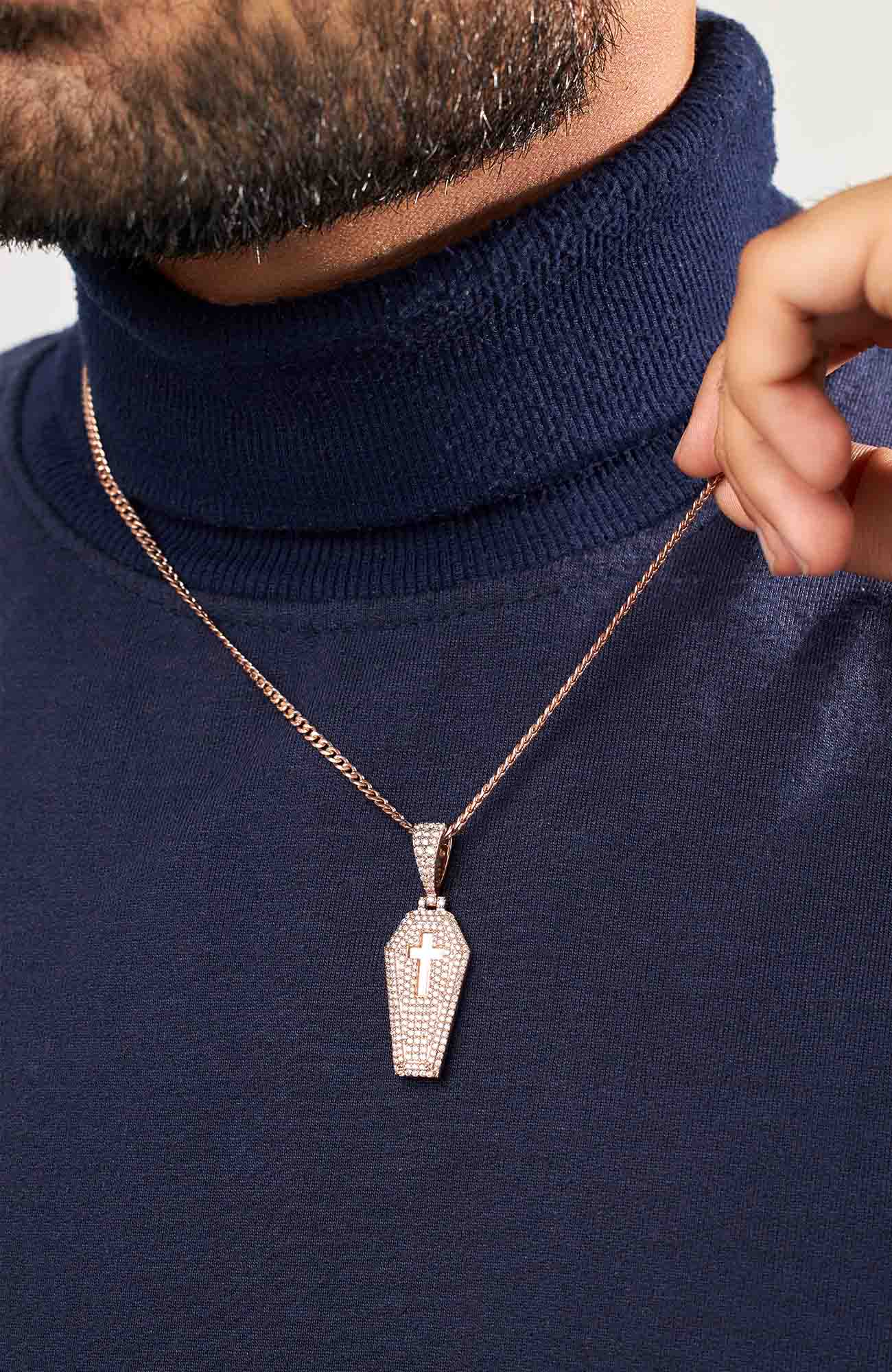 Icedout Coffin Pendant Necklace With Chain Holy Cross Hip Hop Halloween Jewelry