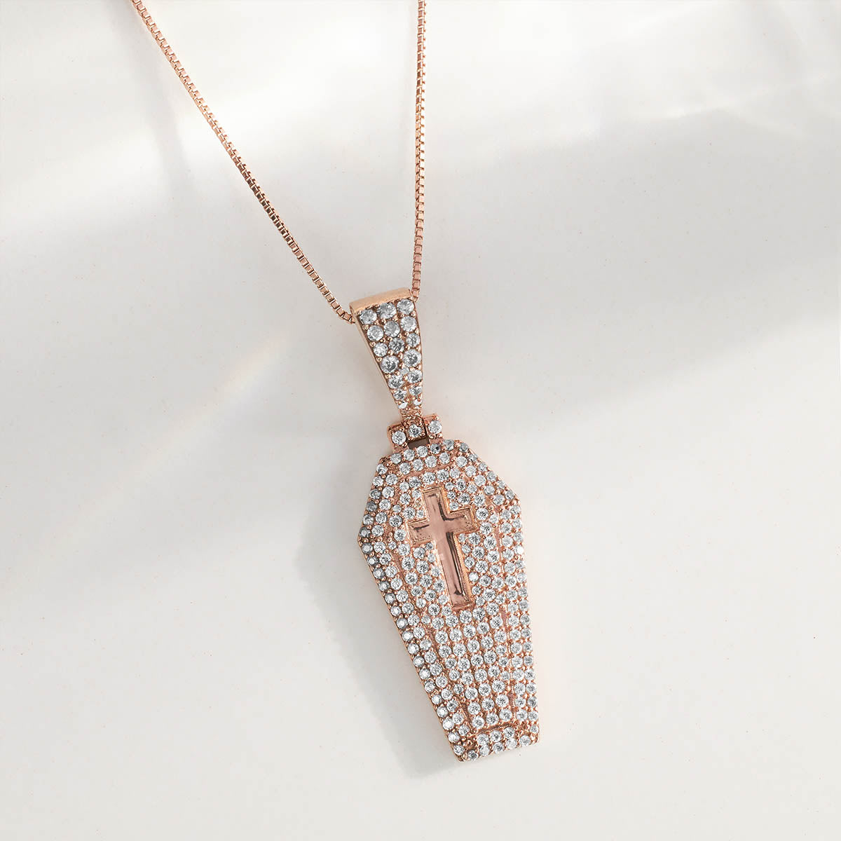 Moissanite Icedout Coffin Pendant Necklace Holy Cross Halloween Jewelry Sterling Silver