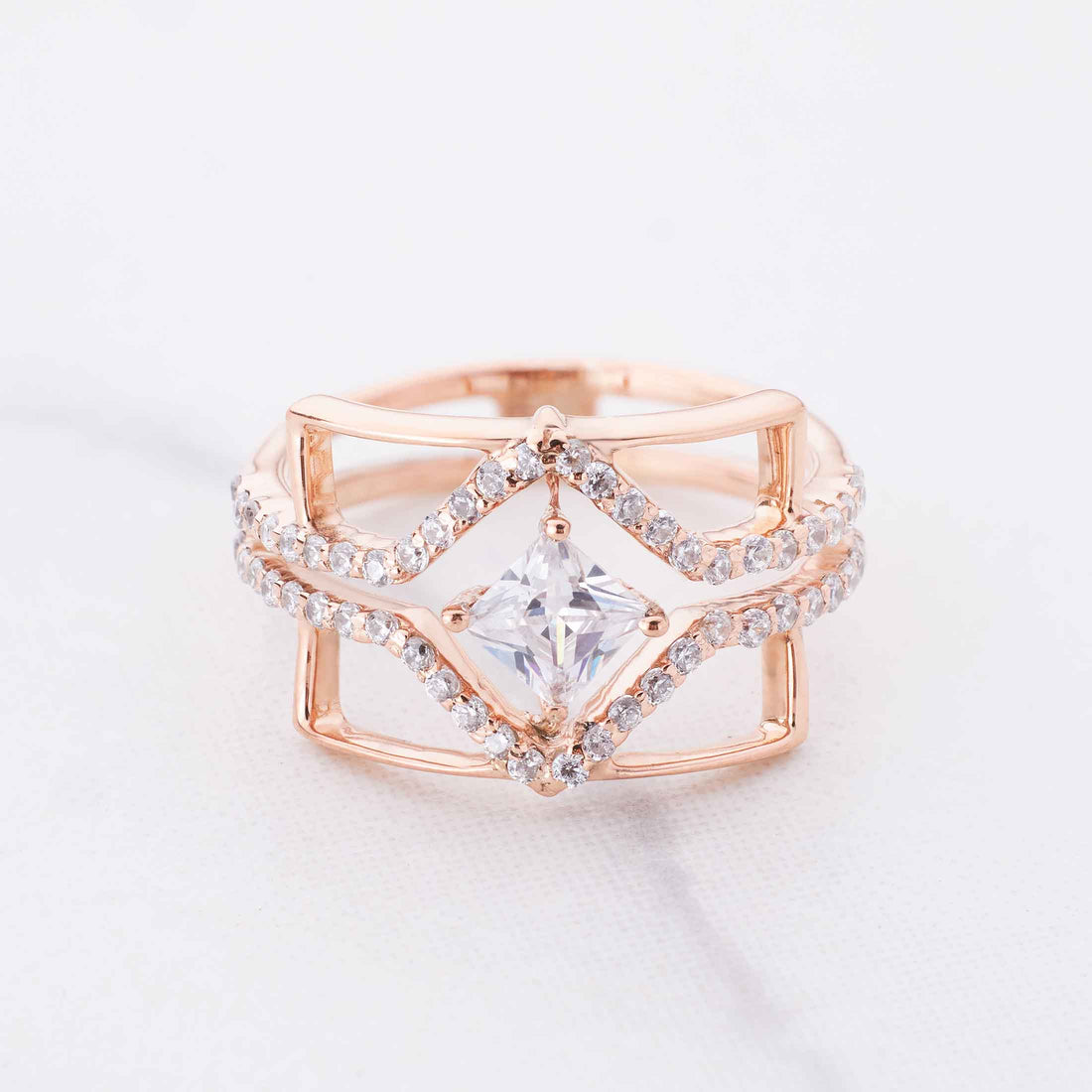 Princess Cut Moissanite Statement Ring Unique Engagement Rings