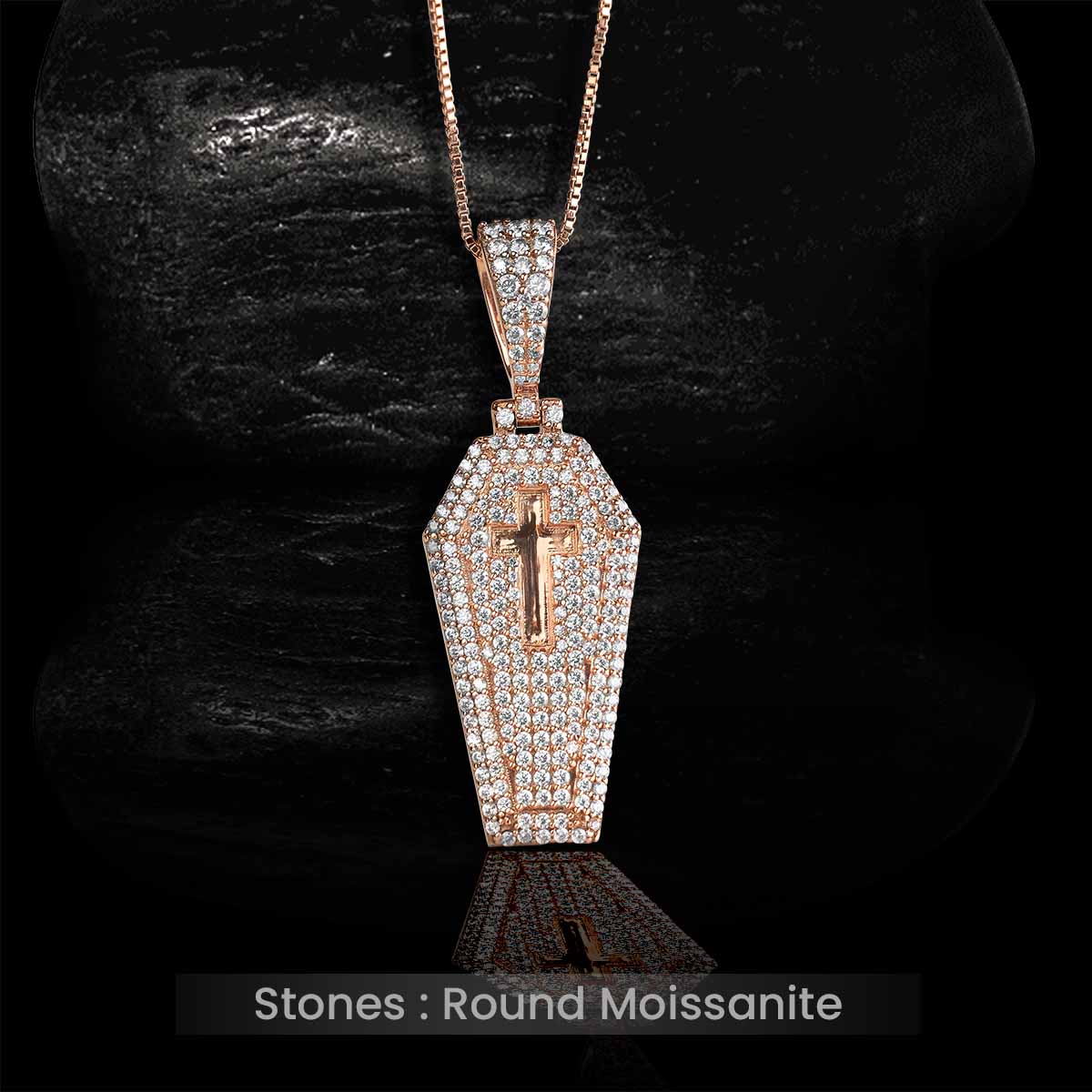Moissanite Icedout Coffin Pendant Necklace With chain Holy Cross Halloween Jewelry Sterling Silver