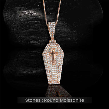 Moissanite Icedout Coffin Pendant Necklace With chain Holy Cross Halloween Jewelry Sterling Silver