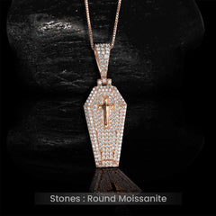 Moissanite Icedout Coffin Pendant Necklace Holy Cross Halloween Jewelry Sterling Silver
