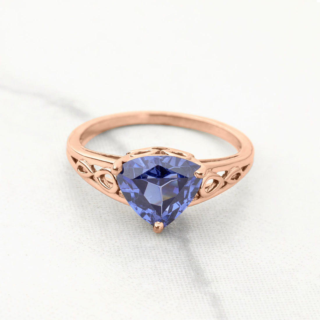 Trillion Cut Engagement Ring Blue Titanic Gemstone Cathedral