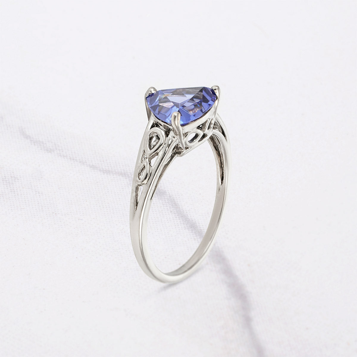 Trillion Cut Blue Titanic Gemstone Bridal Ring Set 14k White Gold