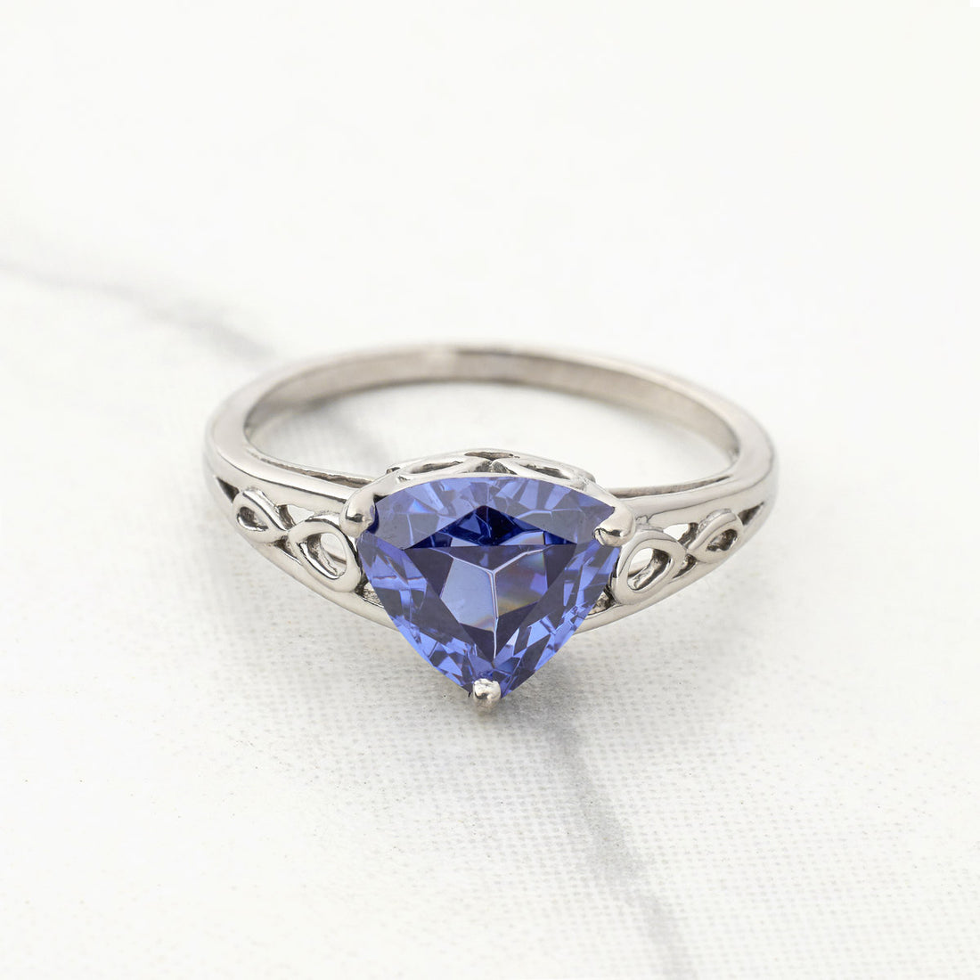 Trillion Cut Engagement Ring Blue Titanic Gemstone Cathedral