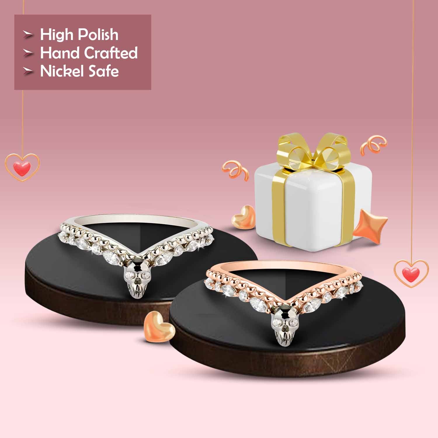 Two Tone Skull Engagement Ring Enhancer for Women Marquise