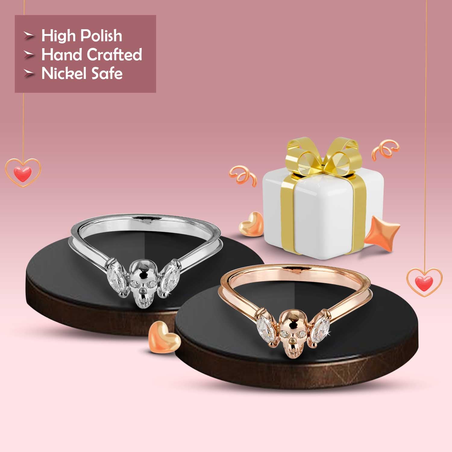 Moissanite Skull Ring Enhancer Engagement Gothic Curved Wedding Band Women's