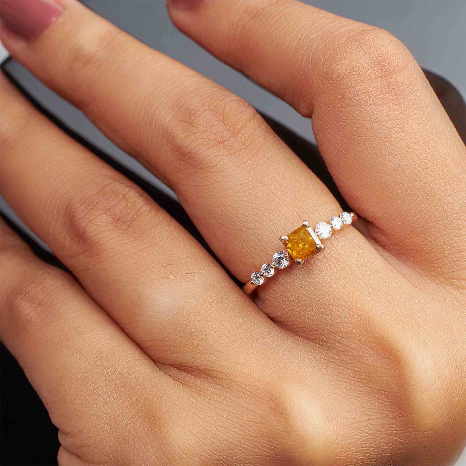 Radiant Cut Vivid Yellow Fancy Rustic Diamond Engagement Ring