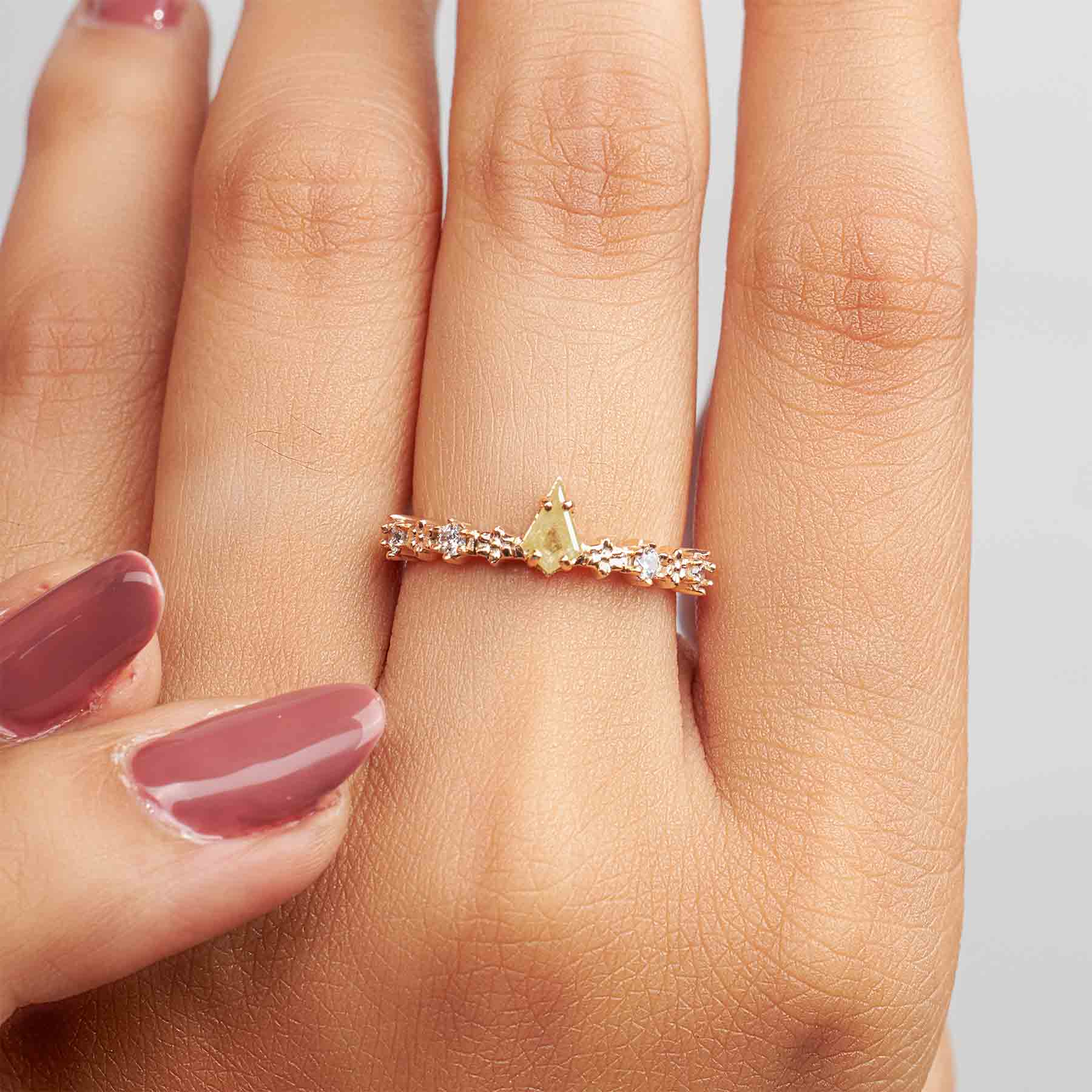 Kite Cut Pale Yellow Natural Rustic Diamond Engagement Ring