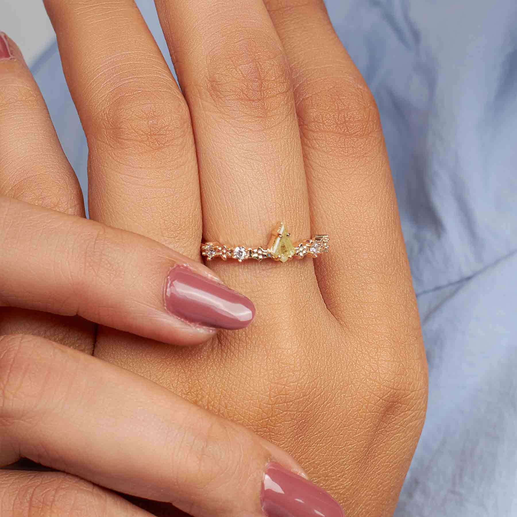 Kite Cut Pale Yellow Natural Rustic Diamond Engagement Ring