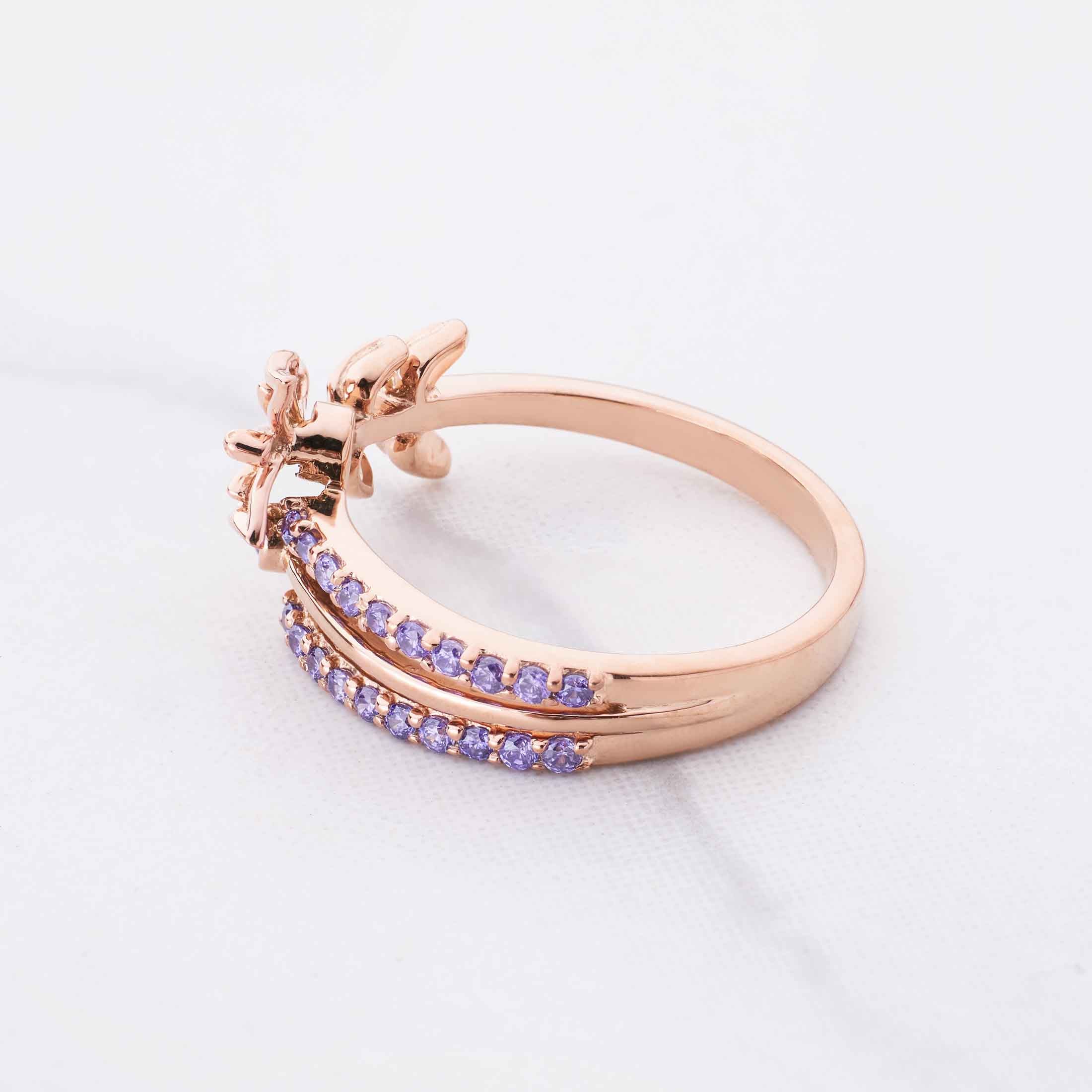 Butterfly Ring Purple Natural Amethyst Rose Gold Engagement Rings Nature Inspired Jewelry