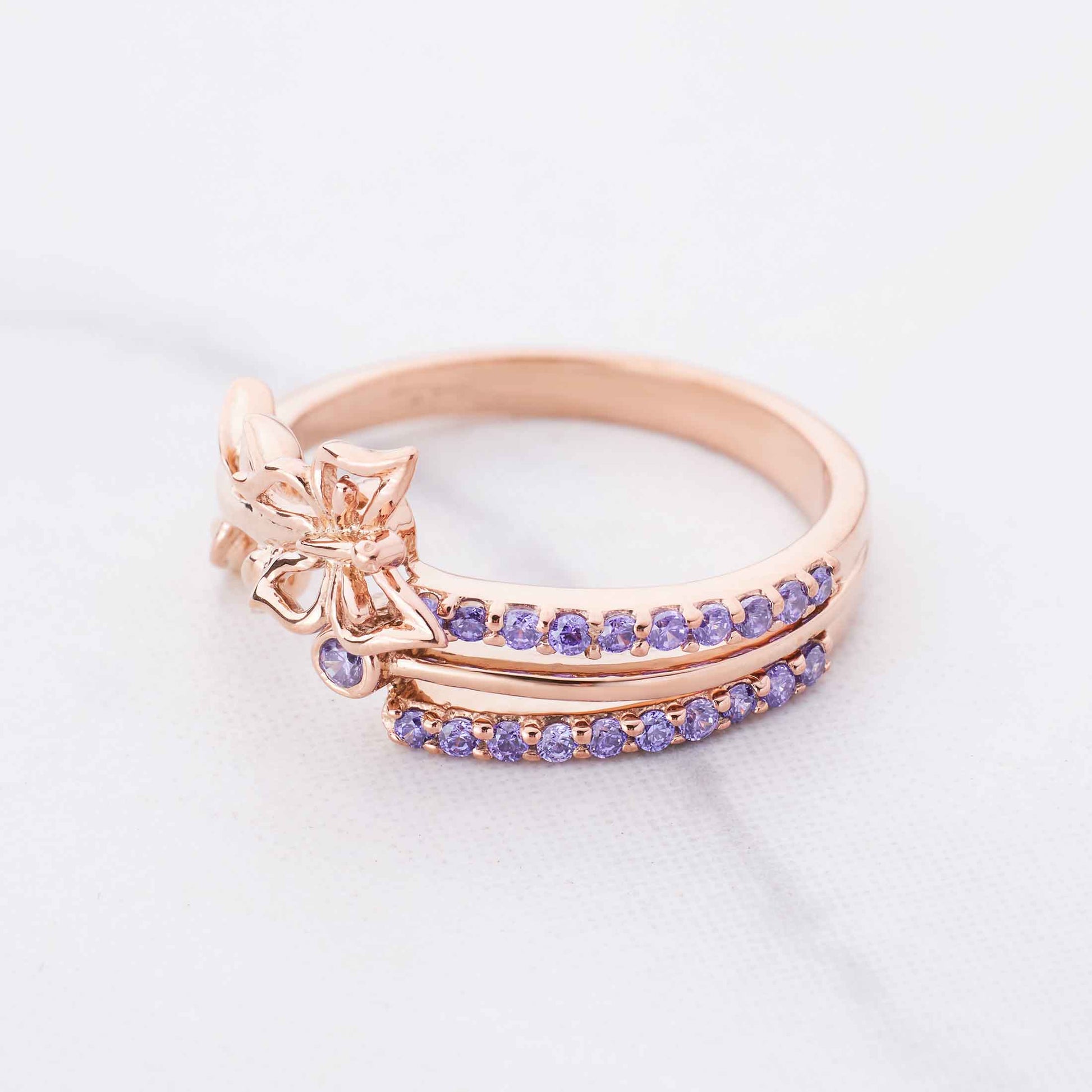Butterfly Ring Purple Natural Amethyst Rose Gold Engagement Rings Nature Inspired Jewelry