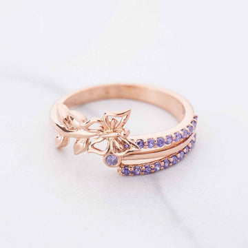 Butterfly Ring Purple Natural Amethyst Rose Gold Engagement Rings Nature Inspired Jewelry