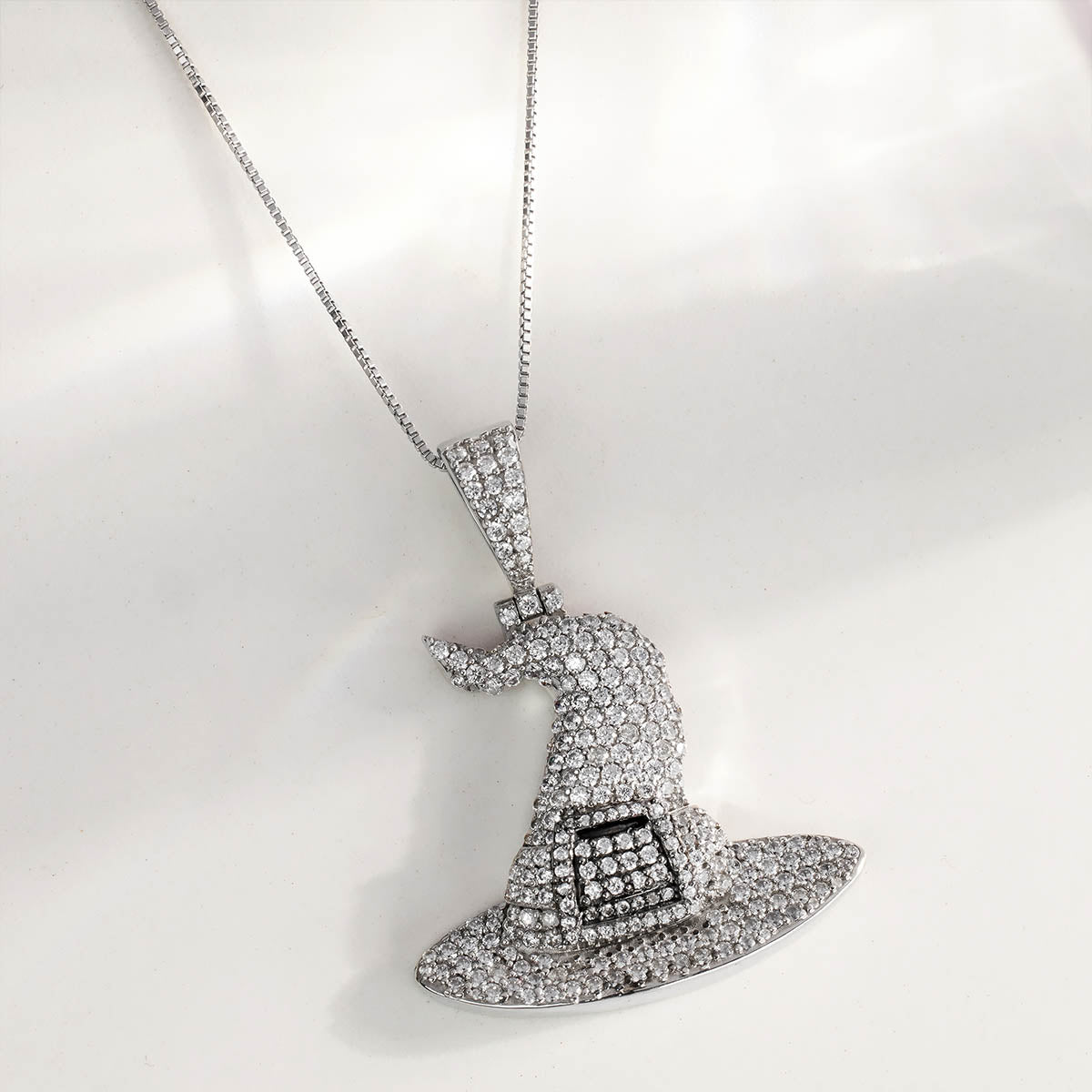 Iced Out Witch Hat Pendant Necklace With Chain Halloween Gothic Hip Hop Jewelry