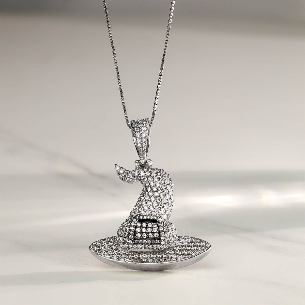 Iced Out Witch Hat Pendant Necklace With Chain Halloween Gothic Hip Hop Jewelry