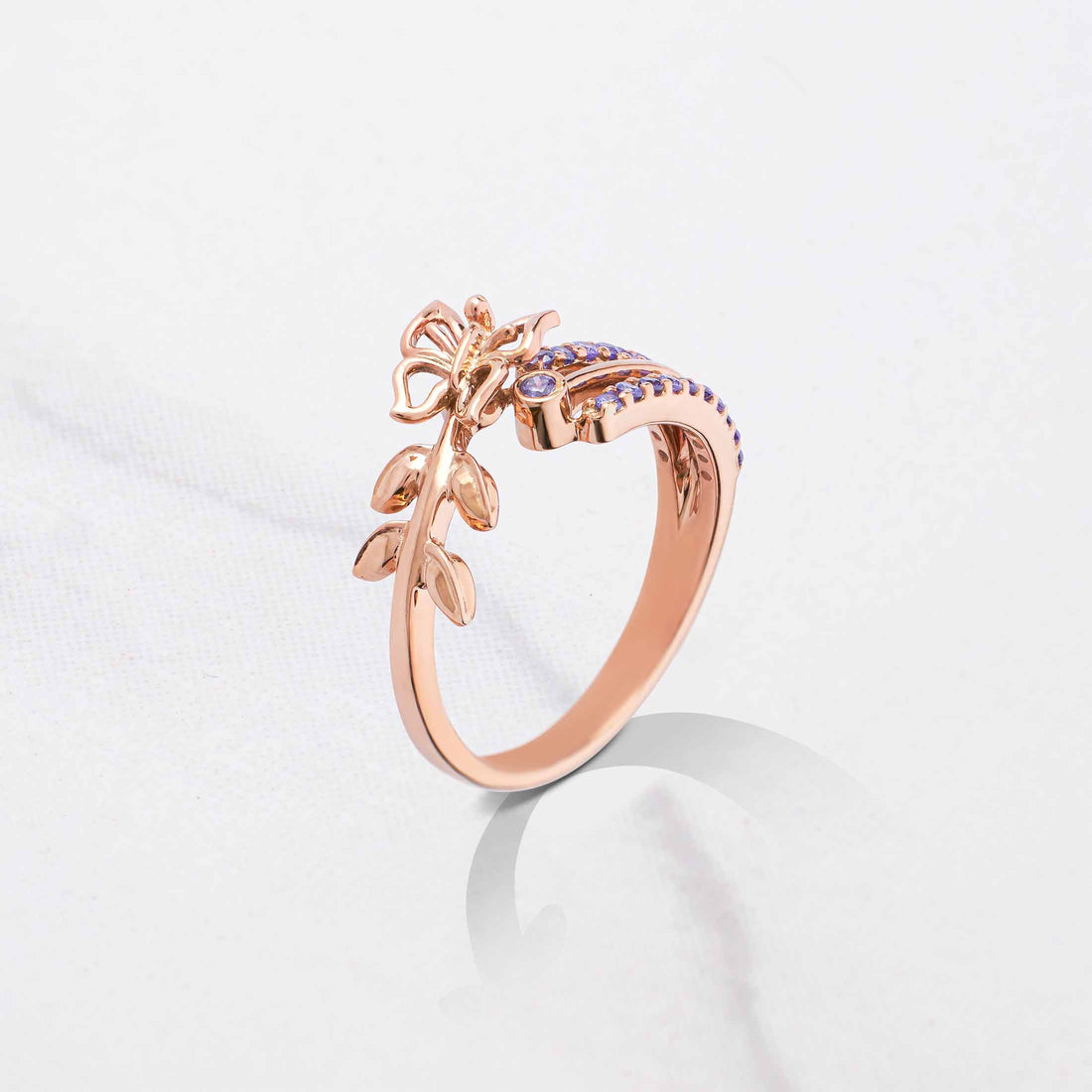 Butterfly Ring Purple Natural Amethyst Rose Gold Engagement Rings Nature Inspired Jewelry