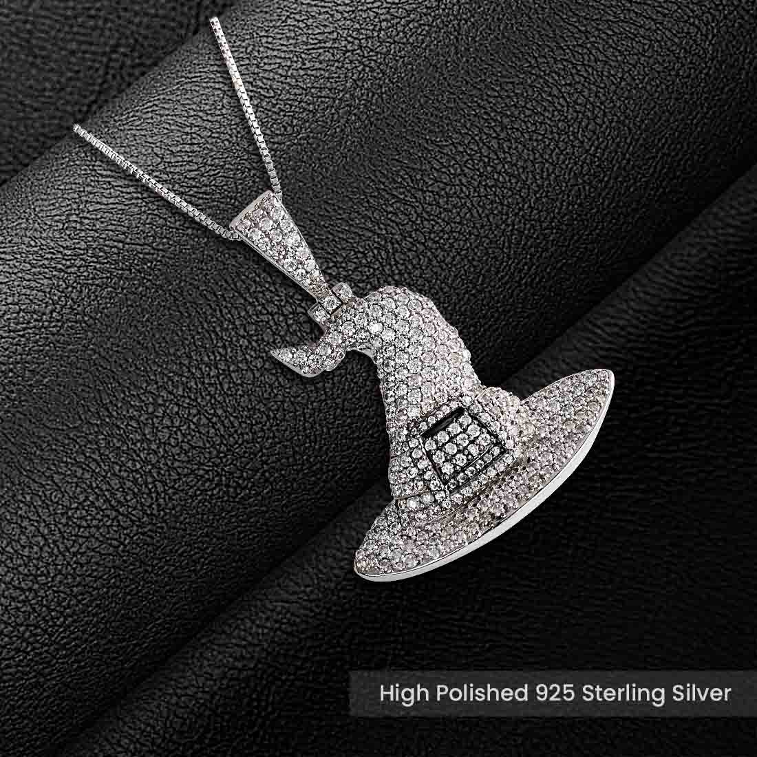 Iced Out Witch Hat Pendant Necklace With Chain Halloween Gothic Hip Hop Jewelry