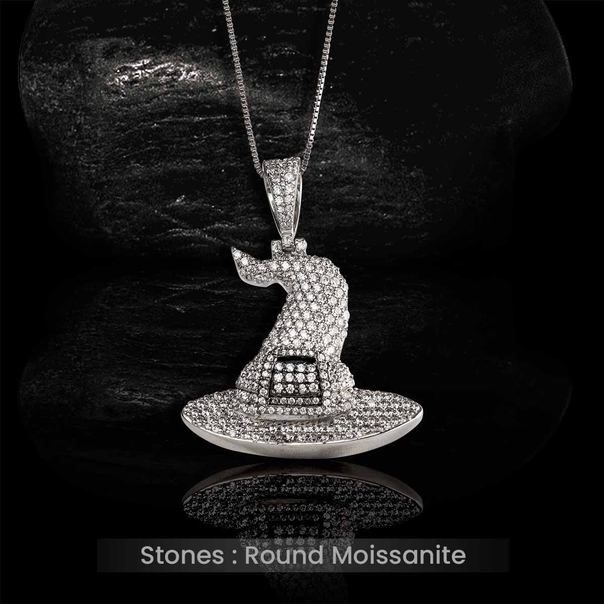 Moissanite Iced Out Witch Hat Pendant Necklace With chain Halloween Jewelry Sterling Silver