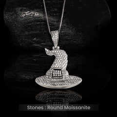 Moissanite Iced Out Witch Hat Pendant Necklace Halloween Jewelry Sterling Silver