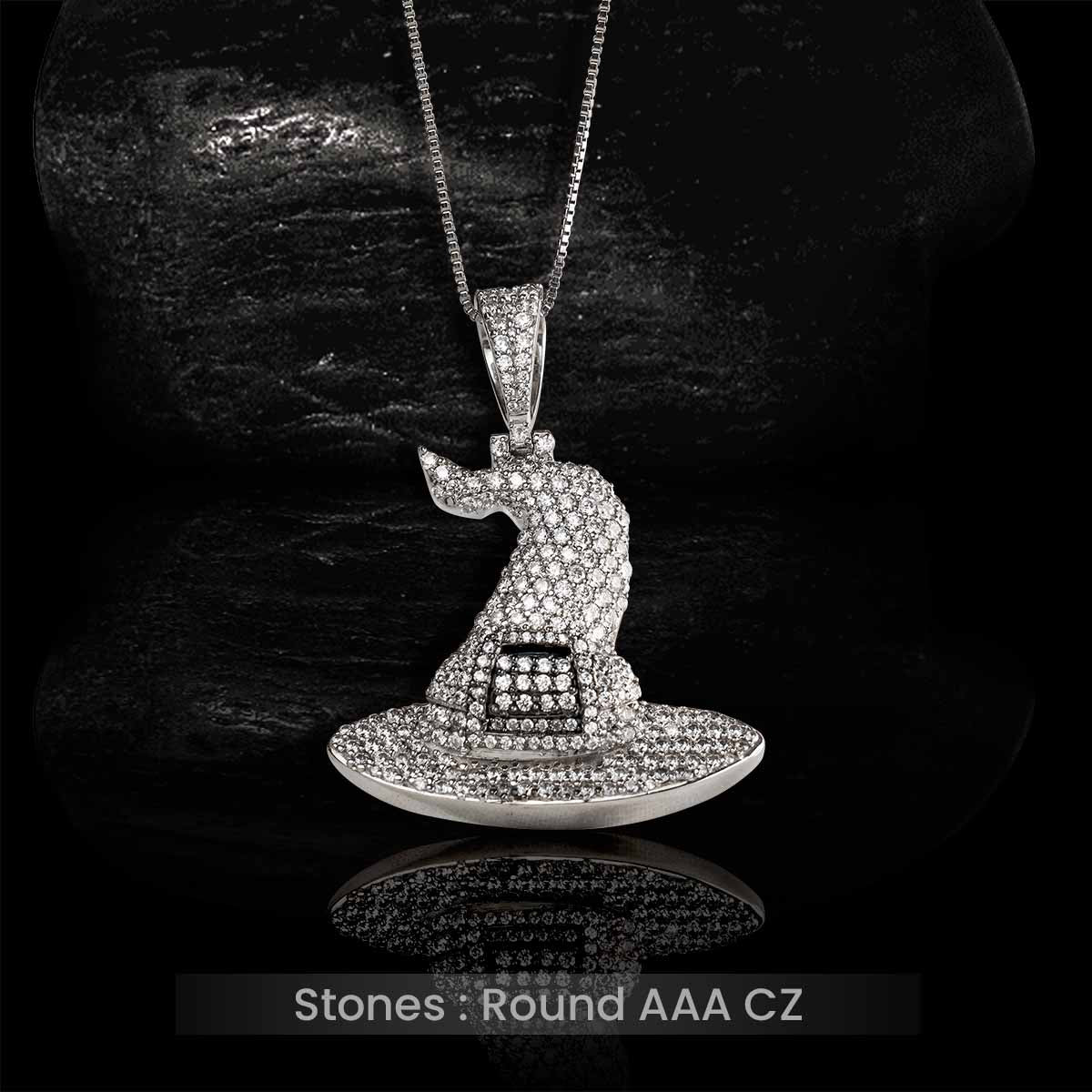 Iced Out Witch Hat Pendant Necklace With Chain Halloween Gothic Hip Hop Jewelry