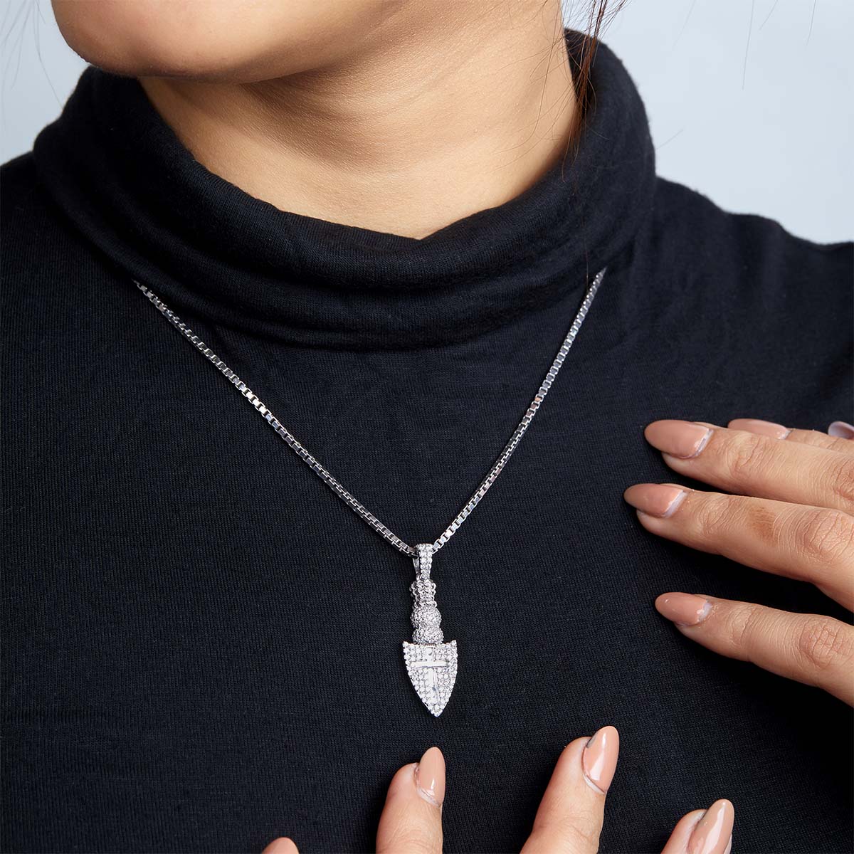 Odin's Spearhead Pendant Necklace with Cross Iced Out Viking Jewelry