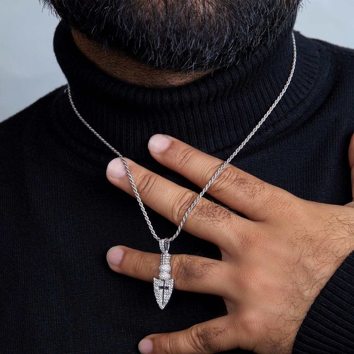 Odin's Spearhead Pendant Necklace with Cross Iced Out Viking Jewelry