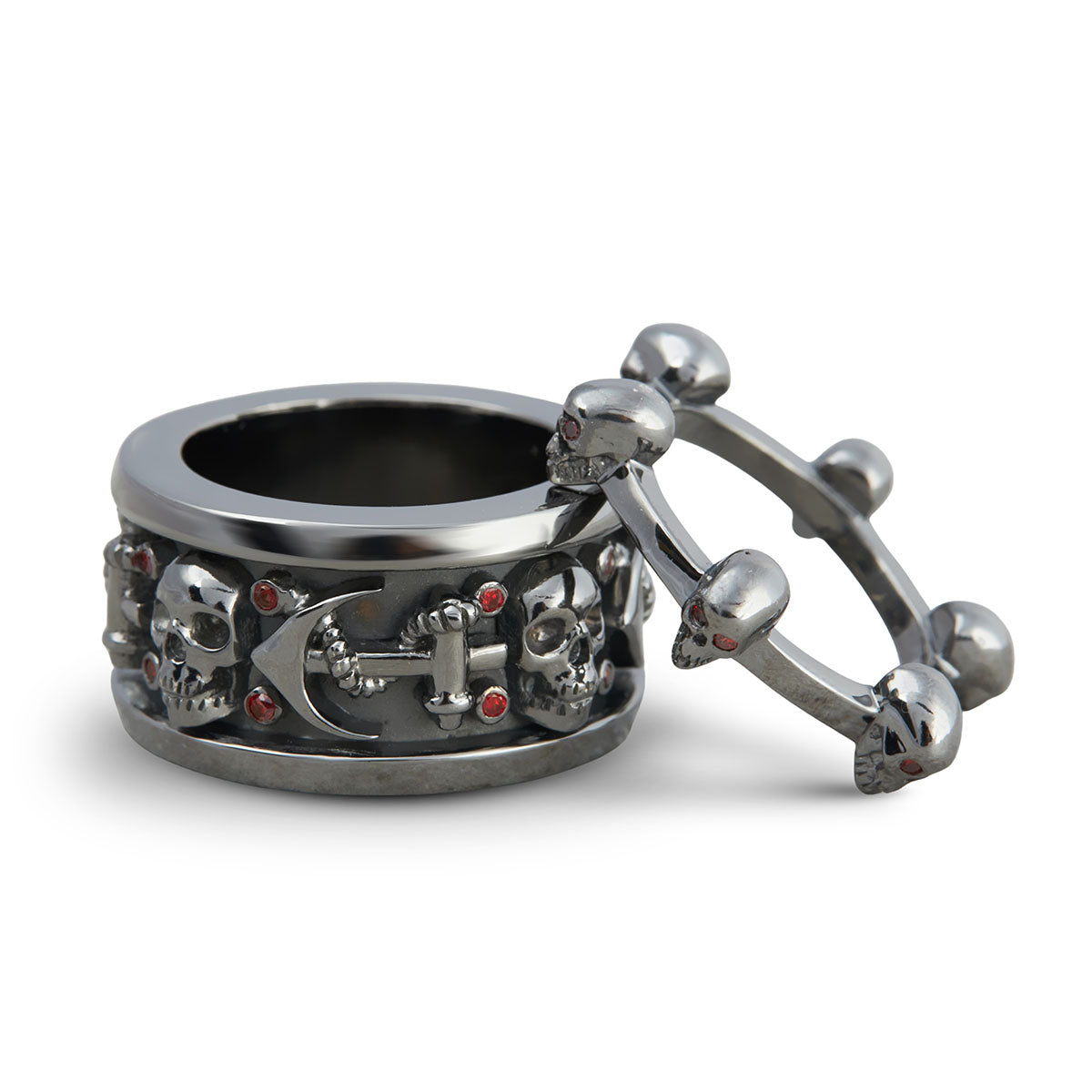 Anchor Skull Couple Bands His and Her Gothic Wedding Ring Set